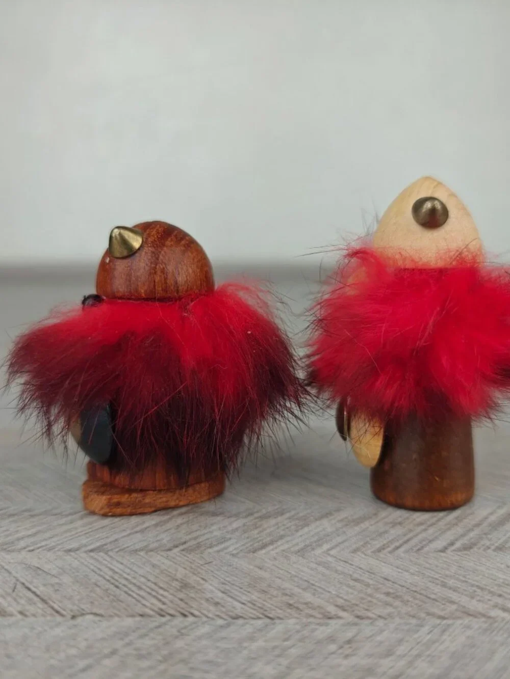 Vintage Lot Of 2 Miniature Teak Wooden Viking Figurines Helmets Swords Denmark